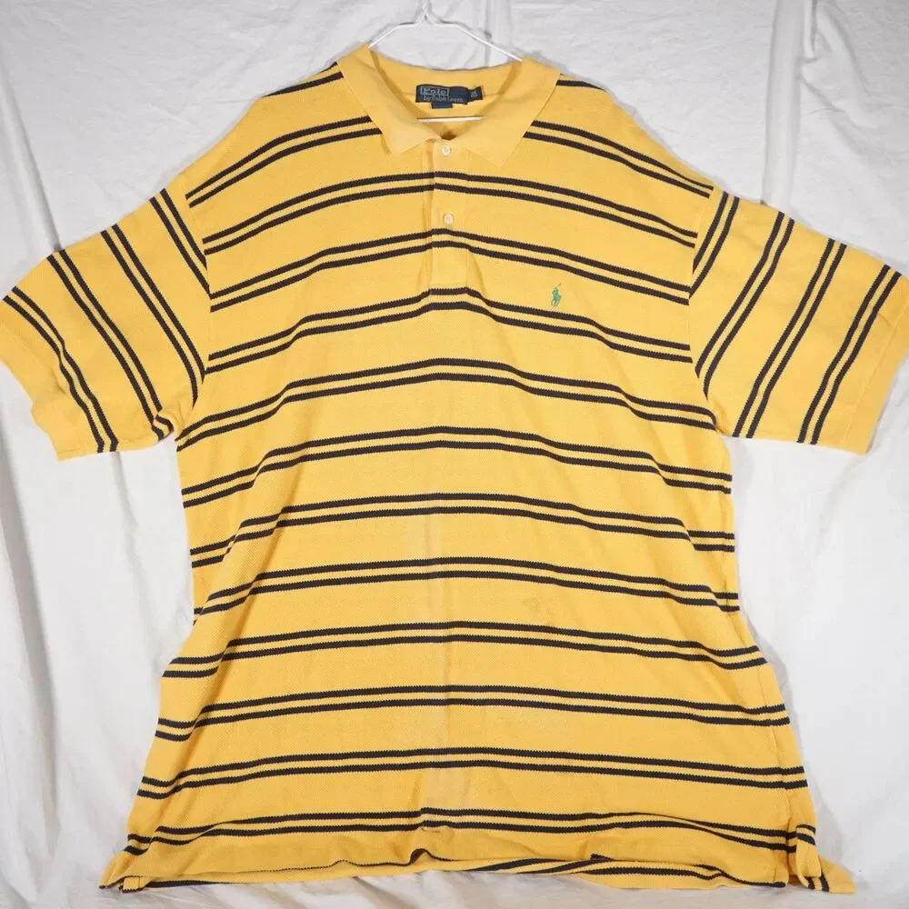 Polo Ralph Lauren Vintage Polo Shirt Yellow Black Striped Heavy Knit Men's 3XB